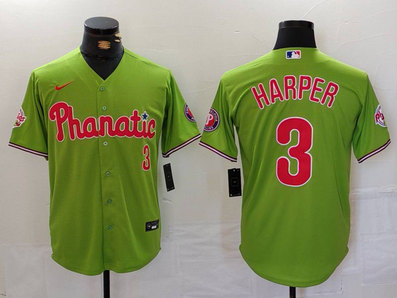 Men Philadelphia Phillies 3 Harper Green Jointly 2024 Nike MLB Jersey style 1